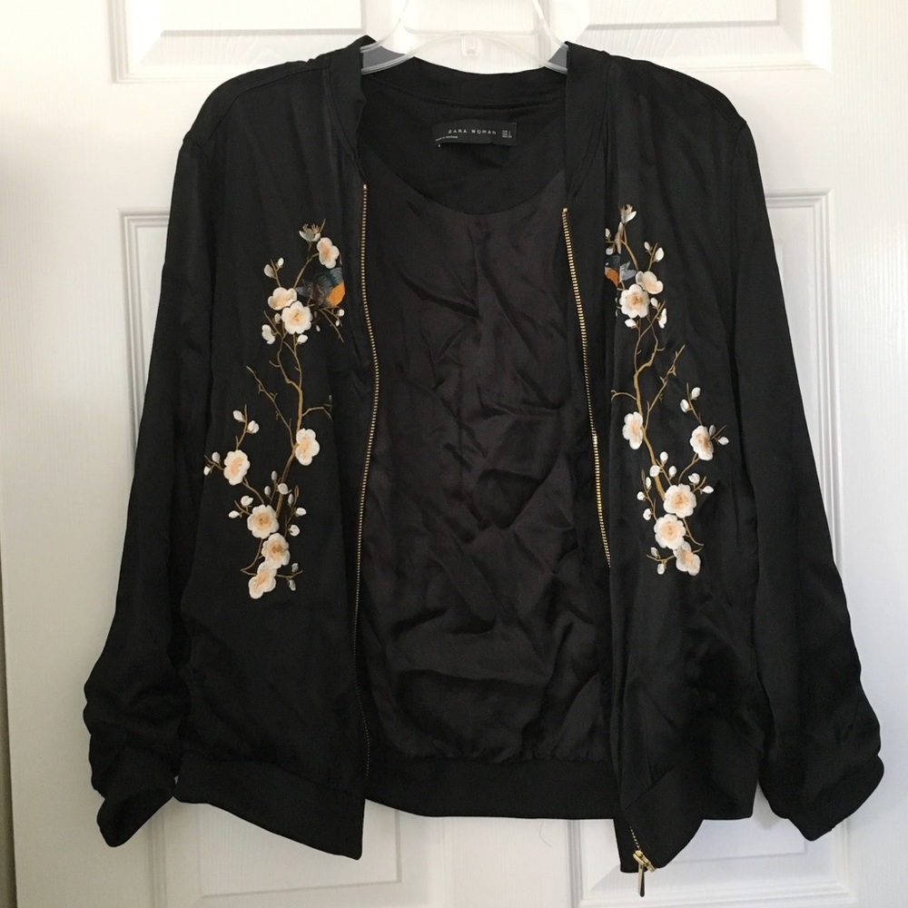 Zara Floral Embroidered Bomber Jacket